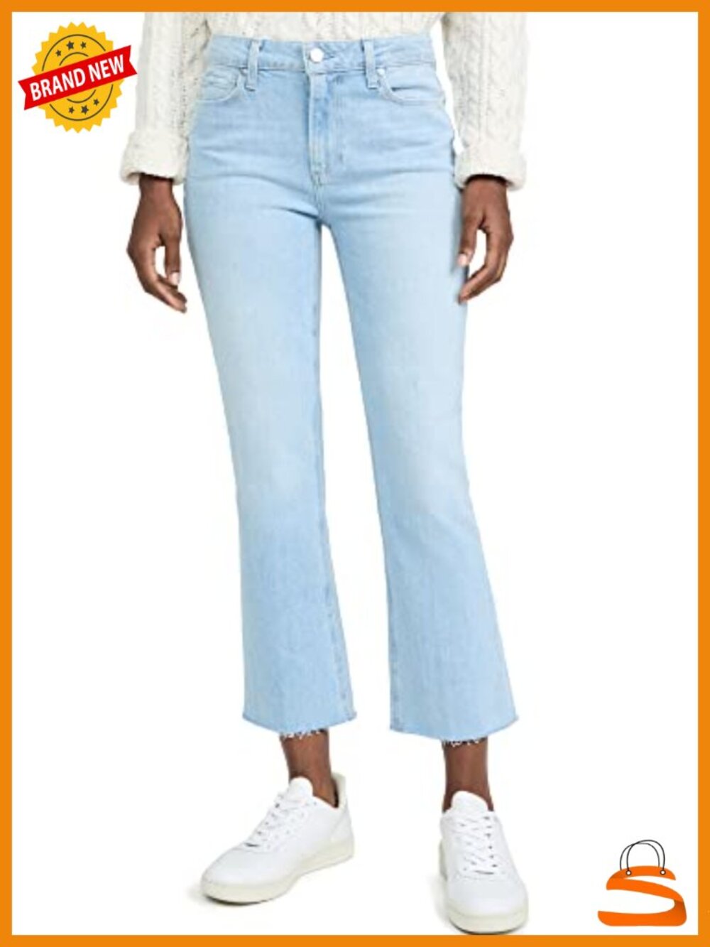 High Rise Cropped Flare Jeans with Raw Hem